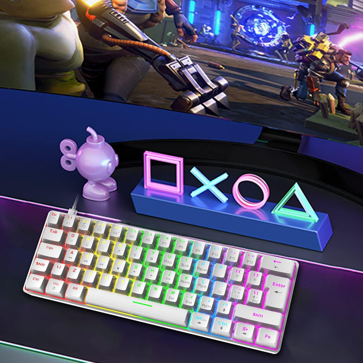 Mini 60% Gaming-Tastatur Kabelgebundene mechanische Keyboard, Kompakte Tragbare 62 Tasten, UK-Layout