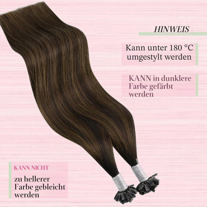 YoungSee Extensions Echthaar Bondings Ombre Keratin U Tip Extensions Echthaar Braun Ombre Mittelbrau