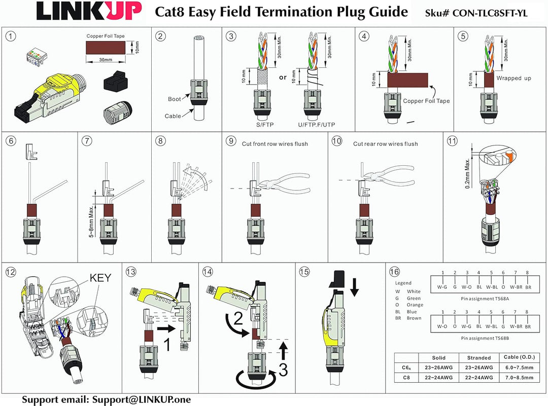 LINKUP - [GHMT & DSX8000 Zertifiziert] Cat8 Ethernet-Kabelstecker (6-Pack) RJ45 Einfacher Feldabschl