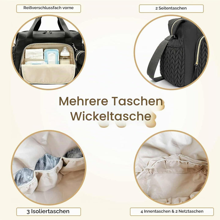 Multifunktionale Wickeltasche für Mütter, grosse Kapazität, Tragetasche mit Schnulleretui, wasserdic