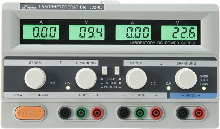 McPower - Labornetzgerät | Digi 302-05 | 2x 0-30V, 0-5A, 1x 5V/3A 0-10 A, 0-10 A