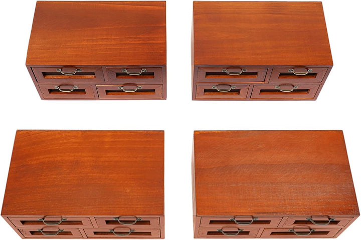 4 Stück Vintage Apothekerschrank Holz, 16 Schubladen mit Sichtfenster, Schreibtisch Organizer für Bü