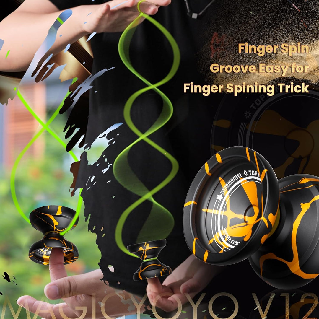 MAGICYOYO V12 Profi JoJo Finger Spin Yoyo für Anfänger &amp; Fortgeschrittene, Duales Metall-JoJo Reakti