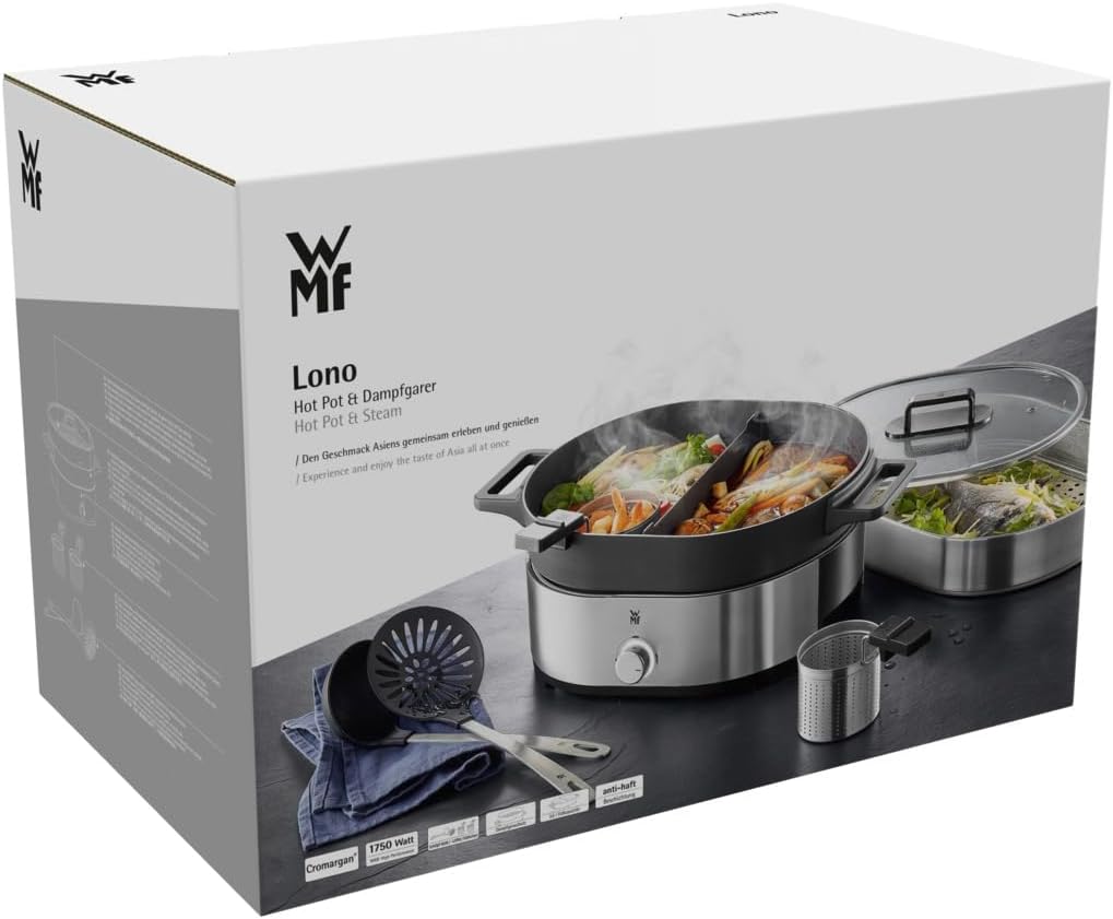 WMF Lono Hot Pot & Dampfgarer elektrisch 3,6l, chinesisches Fondue für 6 Personen, elektrische Dampf