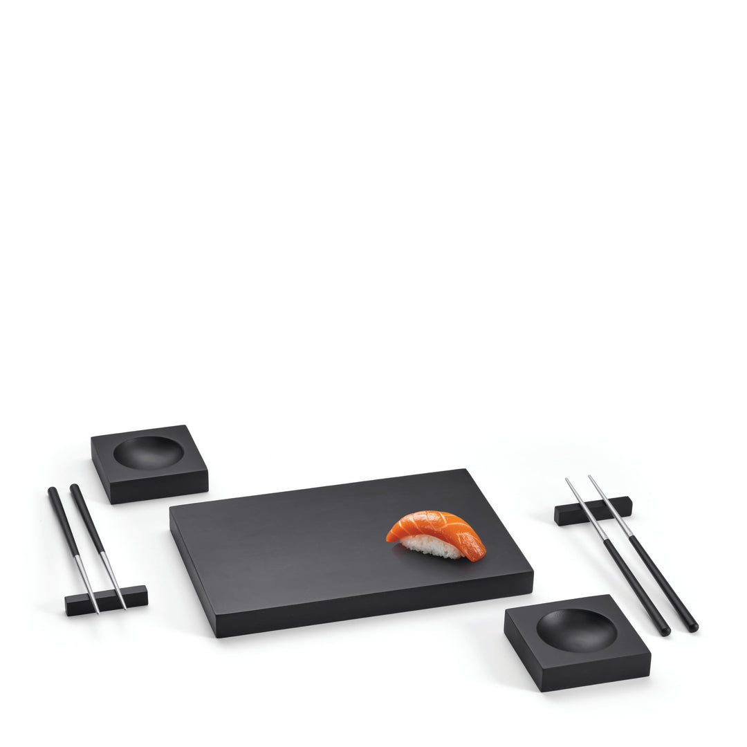 Philippi NOIR Sushi-Set - Schwarz, Elegantes Servierset aus Edelstahl und Holz, Rechteckig, Perfekt