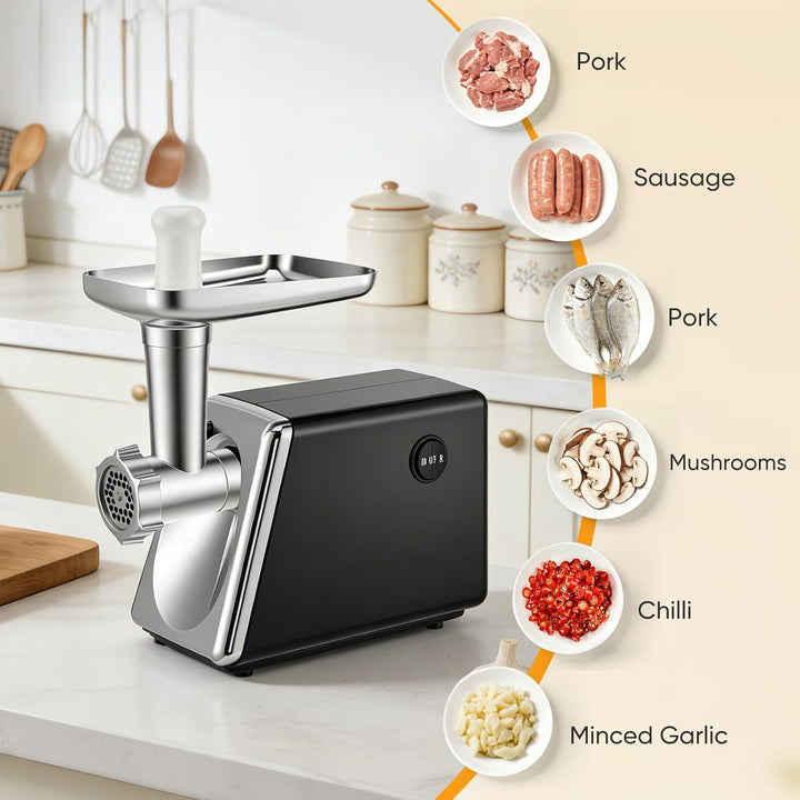 Fleischwolf Elektrisch 4 In 1 Für Fleisch,Wurst,Gemüse Käse,Leise & Überhitzungsschutz, Edelstahl &