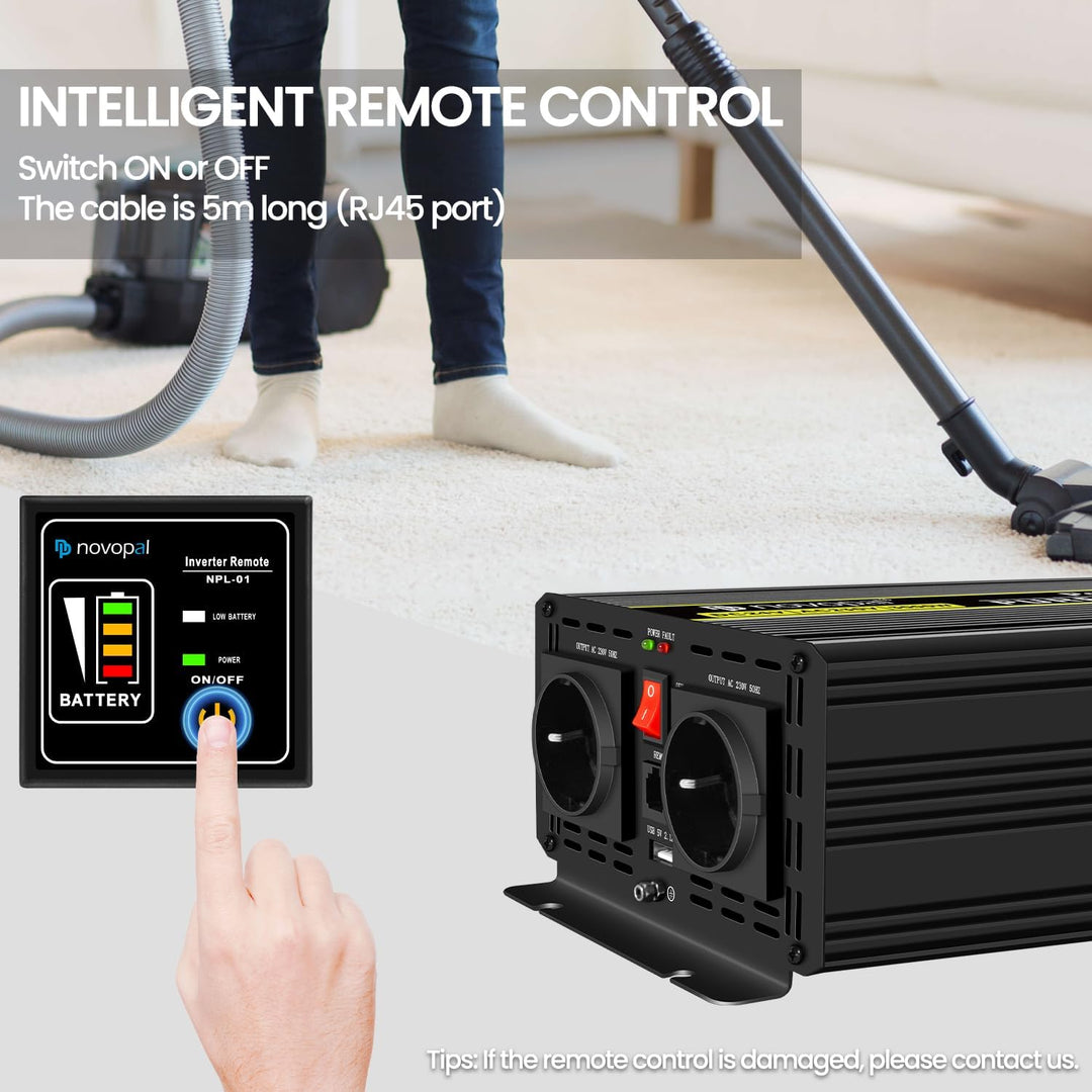 NOVOPAL 3000W KFZ Reiner Sinus Spannungswandler - Auto Wechselrichter 24V auf 230V Umwandler - Inver