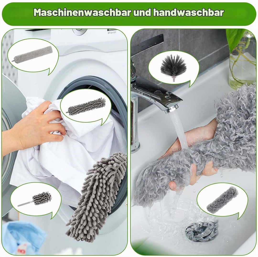 6 Stücke Staubwedel Teleskop,Mikrofaser Duster Eckbesen,mit Teleskopstange,Waschbar,ausziehbar bis 2