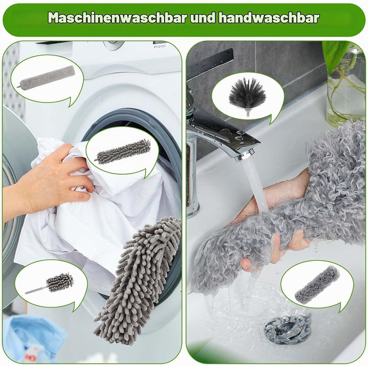 6 Stücke Staubwedel Teleskop,Mikrofaser Duster Eckbesen,mit Teleskopstange,Waschbar,ausziehbar bis 2