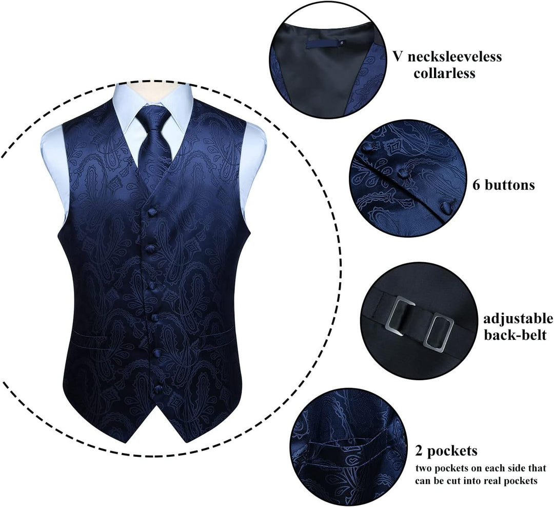 Enlision Herren Paisley Floral Jacquard Weste &amp; Krawatte und Pocket Square Weste Anzug Set S Blau, S