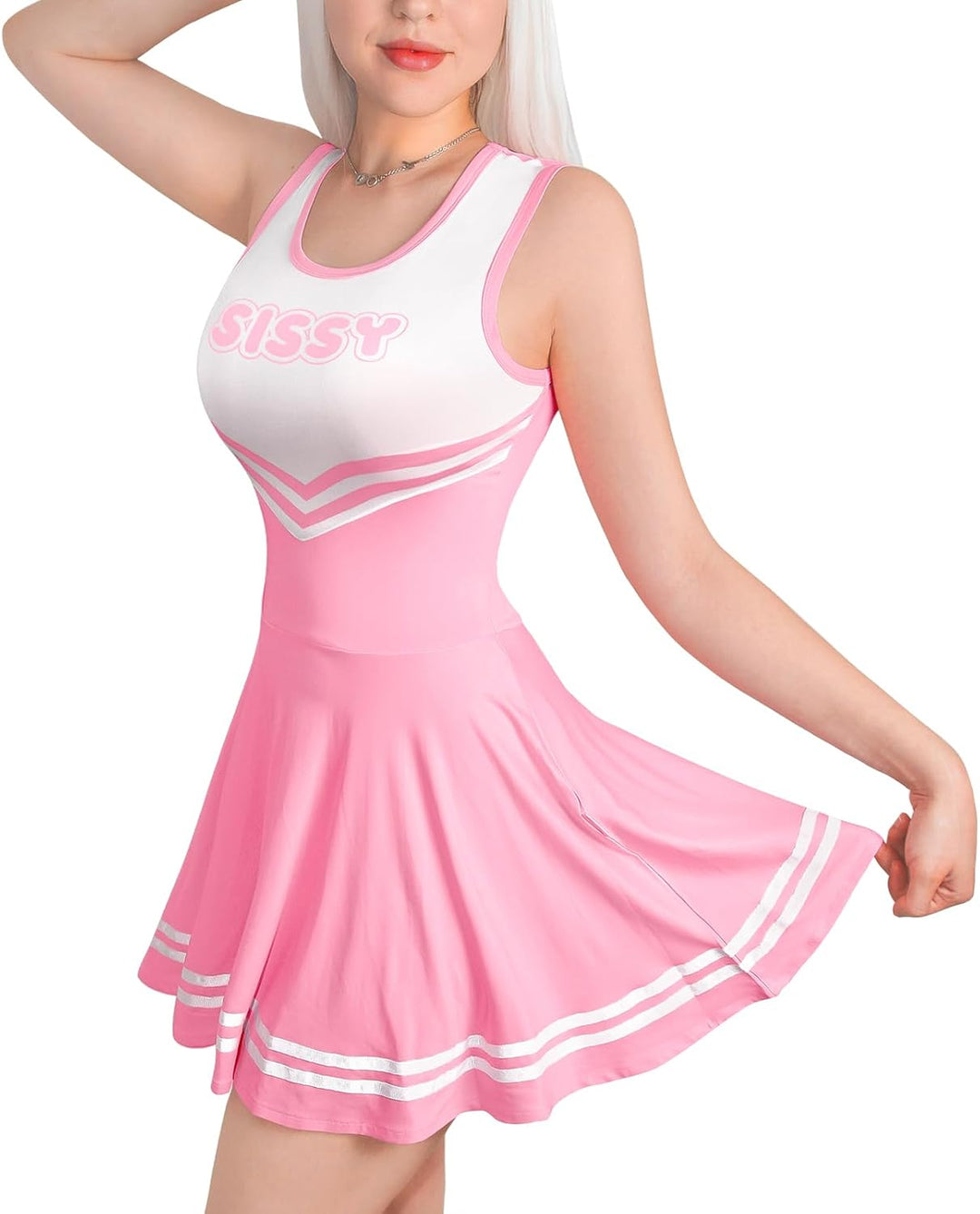 LittleForBig Damen Seidenweichen Ärmellose Overall Cheer Sissy Bodycon Mini Kleid Rock S Rosa, S Ros