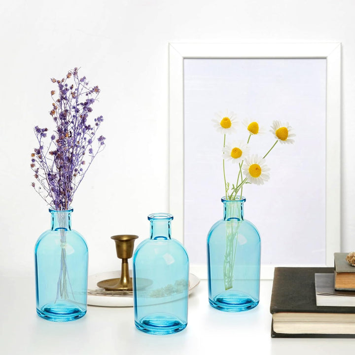 YOUEON 16 Stück blaue Glasvasen, 237 ml, lebende Knospenvasen, kleine Glasvasen für Blumen, dekorati