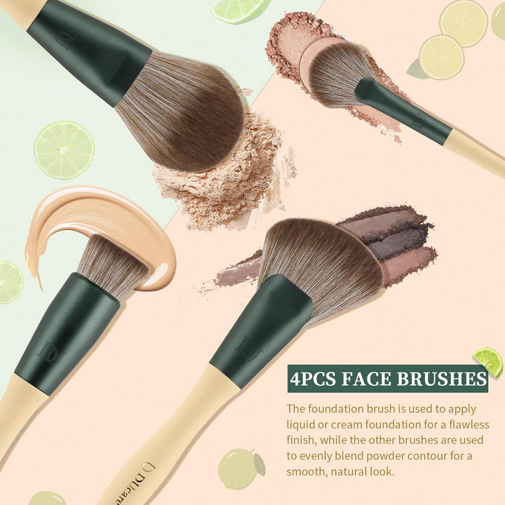 DUcare Make up Pinsel Set 14 Stücke mit 3 Make up Schwämmen und Kosmetiktasche – Limetten-Serie Prem