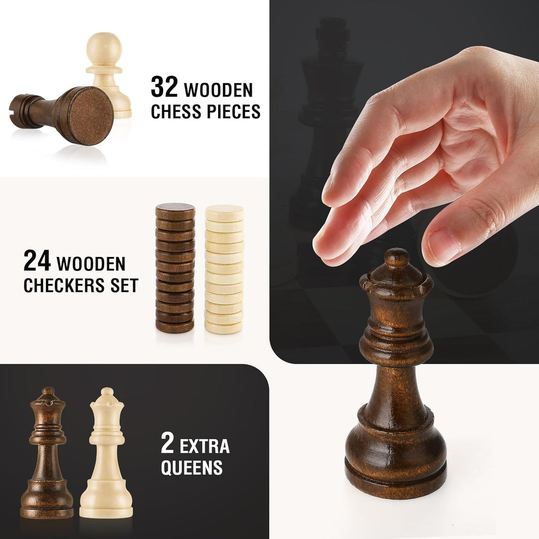 Peradix 2 in 1 Schach und Dame Spiel aus Walnussholz Holz - 39x39CM Klappbar Schachbrett Magnetisch