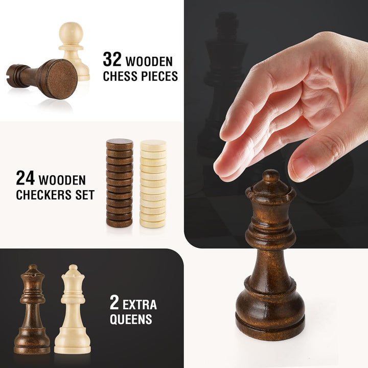 Peradix 2 in 1 Schach und Dame Spiel aus Walnussholz Holz - 39x39CM Klappbar Schachbrett Magnetisch