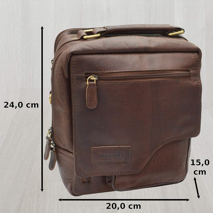 flevado Naturbelassene Leder Schultertasche Umhängetasche Unisex Büffelleder Tasche Dunkelbraun