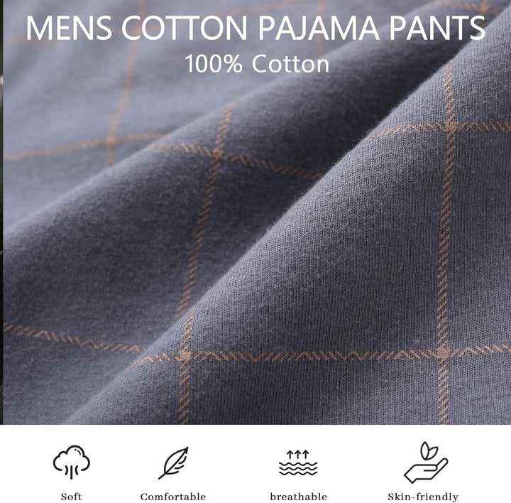 Vulcanodon Pyjamahose Herren lang Schlafanzughose kariert Schlafhose leicht Pyjama Hose mit Taschen