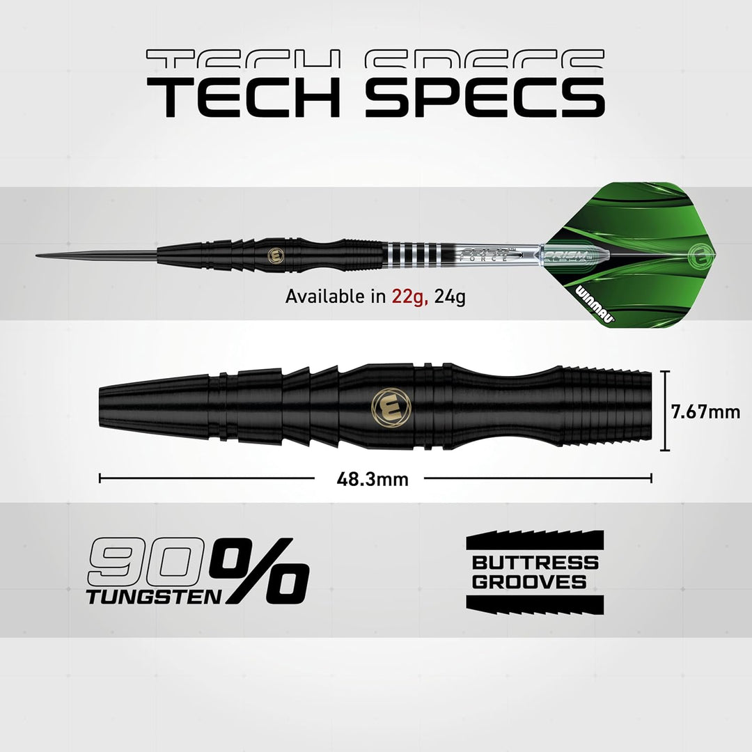 WINMAU Sniper Black Professionelles Wolfram-Dart-Set mit Flights und Schäften (Shafts) 22.0 Gramm, 2