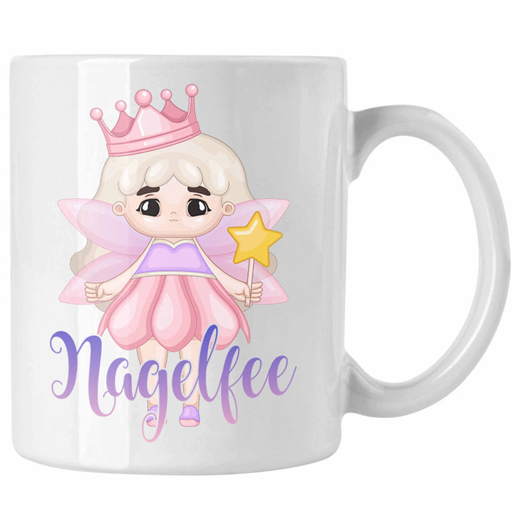 Trendation - Nagel-Fee Tasse Geschenk Nagelstudio Mitarbeiterin Gel-Nägel Spruch Süsse Grafik (Weiss