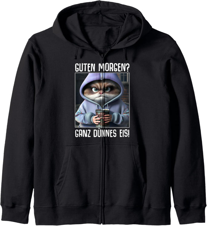 Kaffee Morgenmuffel Mitarbeiter Spruch Lustig Katze Geschenk Kapuzenjacke