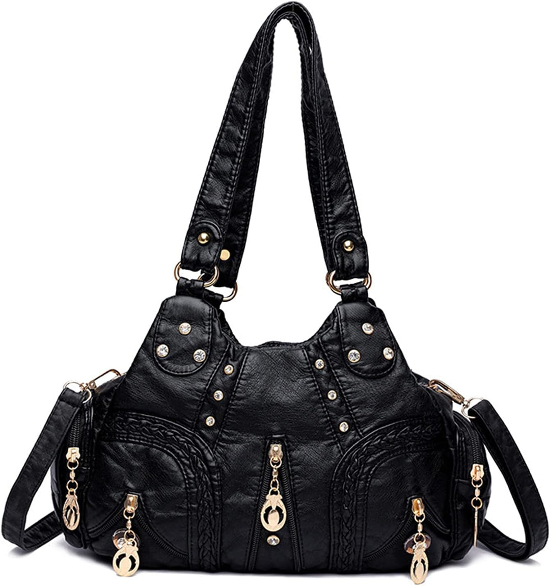 PORRASSO Damen Handtasche Mode Schultertasche Hobo Tasche Weiches PU Leder Umhängetaschen Frauen Hen