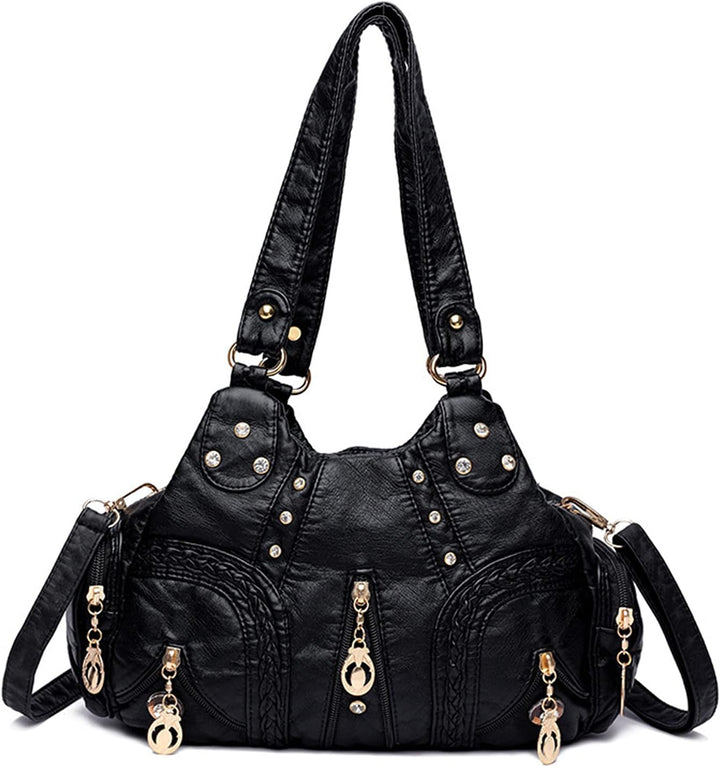 PORRASSO Damen Handtasche Mode Schultertasche Hobo Tasche Weiches PU Leder Umhängetaschen Frauen Hen
