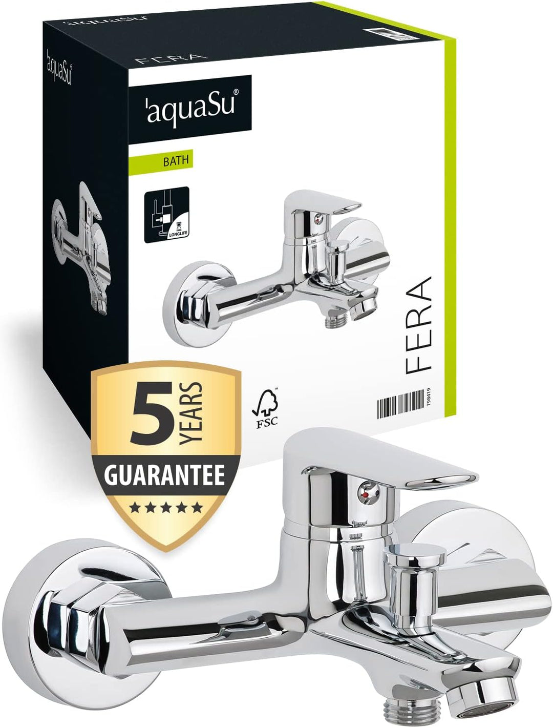 'aquaSu® Wannenarmatur Fera mit Umsteller, Typ 1/2 '' Brauseabgang unten, Wandbefestigung, Standard