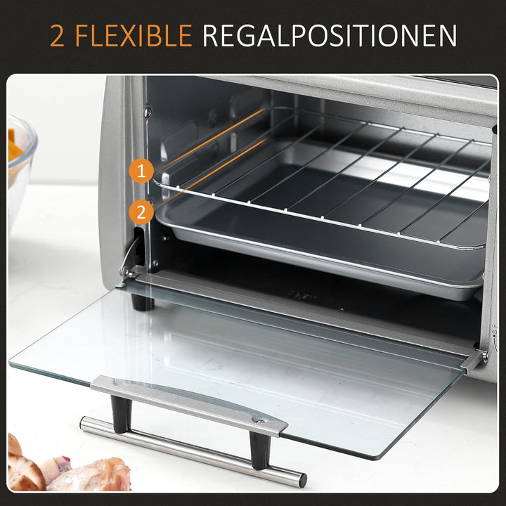 HOMCOM Mini Backofen 10 Liter 750W Kleiner Elektrobackofen mit Temperatur bis zu 230 ℃ Timer 60 Minu