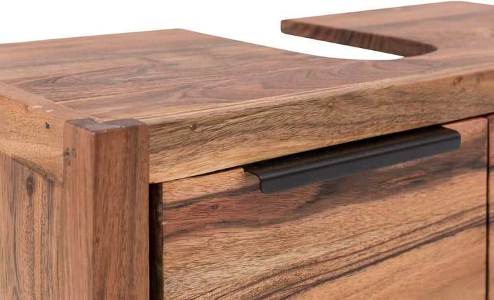 Woodkings Sydney Waschbeckenunterschrank I Kleiner Badschrank BxHxT: 56x60x25 cm aus massiv Holz Aka