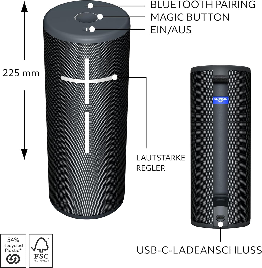 Ultimate Ears MEGABOOM 4 – mobiler, wasserdichter, schwimmfähiger Bluetooth-Lautsprecher mit kräftig