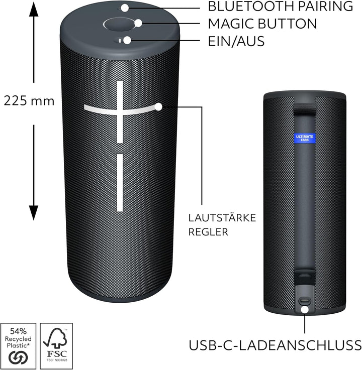 Ultimate Ears MEGABOOM 4 – mobiler, wasserdichter, schwimmfähiger Bluetooth-Lautsprecher mit kräftig