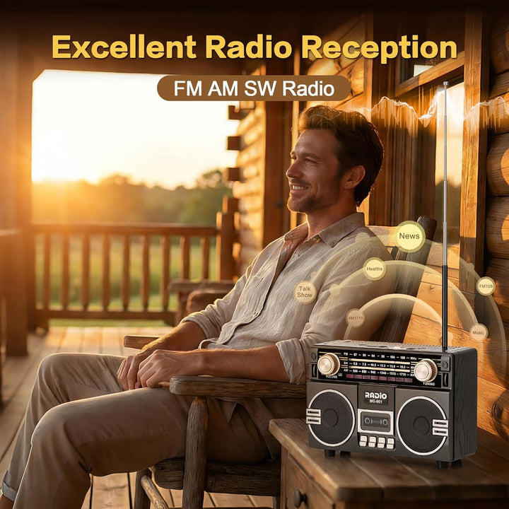 Tendak Retro Radio AM/FM/SW, Nostalgie Radio mit 1200mAh Akku, Kofferradio mit 6.0 Bluetooth, Küchen