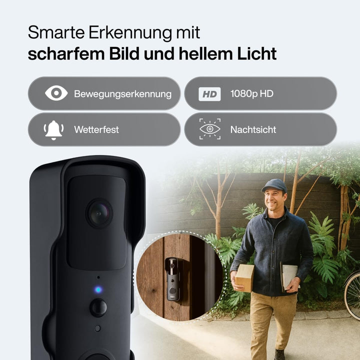 FINEX Video Türklingel, inkl. Innenklingel & Batterien, Tag- & Nachtmodus, Ohne Abonnement, Kabellos