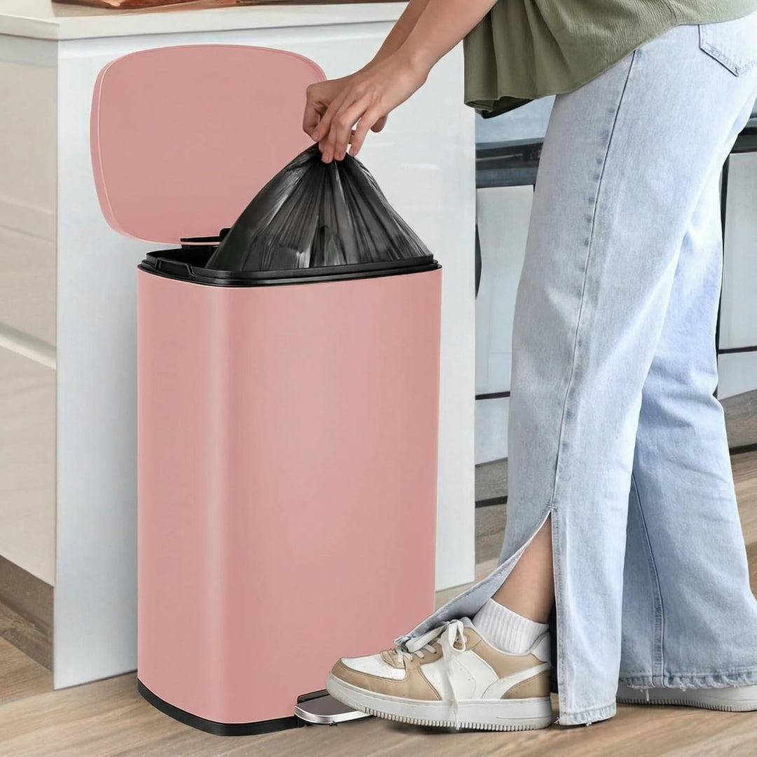 LIFERUN Mülleimer 50l aus Edelstahl, Abfalleimer mit Deckel, Soft-Close Tretmülleimer, Grosser Trete