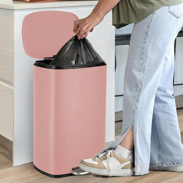 LIFERUN Mülleimer 50l aus Edelstahl, Abfalleimer mit Deckel, Soft-Close Tretmülleimer, Grosser Trete