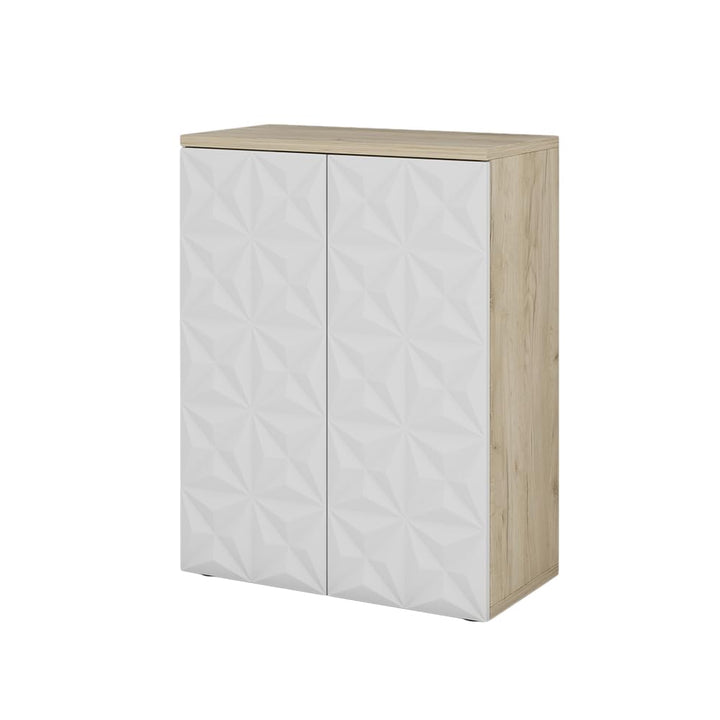 Vicco Midischrank Edge, Weiss/Eiche, 60 x 79.5 cm mit 2 Türen und 3 Fächer Weiss Kommode, Weiss Komm