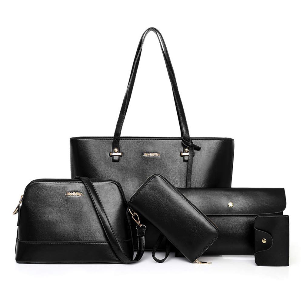 Handtaschen-Set für Damen, 5er-Pack, Tragetasche, Handtaschen-Set, PU-Leder Schwarz, Schwarz