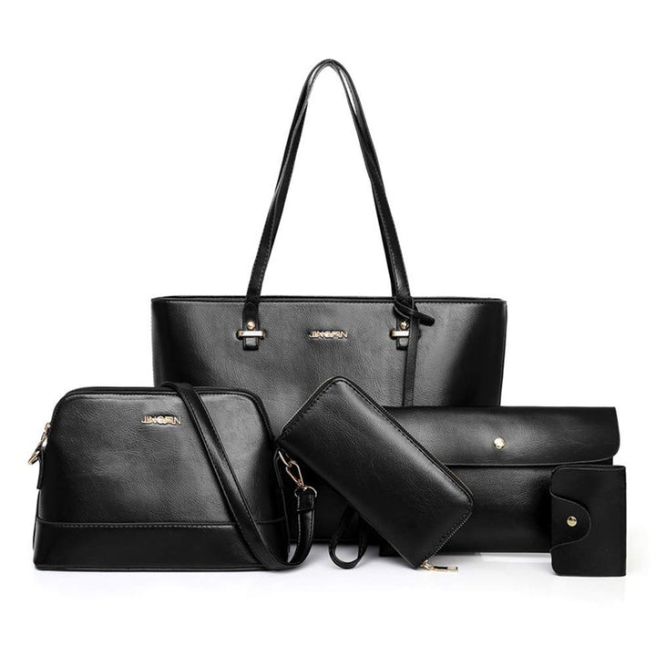 Handtaschen-Set für Damen, 5er-Pack, Tragetasche, Handtaschen-Set, PU-Leder Schwarz, Schwarz