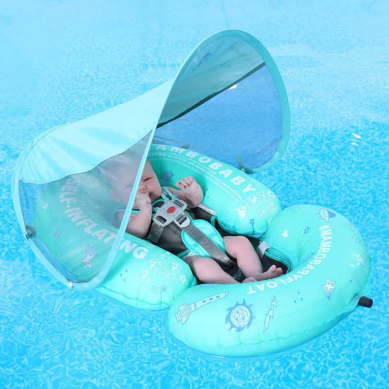 HECCEI Schwimmring Baby mit Sonnendach, Mambobaby Autom Aufblasbare Baby Schwimmhilfe, Kompaktes Fal