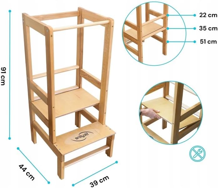 Baby Montessori Lernturm Kleinkind Trittstufe mit Verstellbarer Höhe und Sicherheitsschiene (Modelln