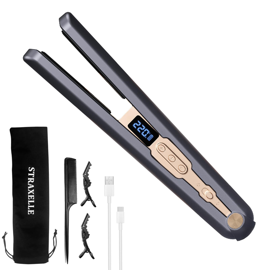 2 in 1 Glätteisen Locken und Glätten, 160°C-220°C Reise Glätteisen Kabellos 10000mAh Akku Haarglätte