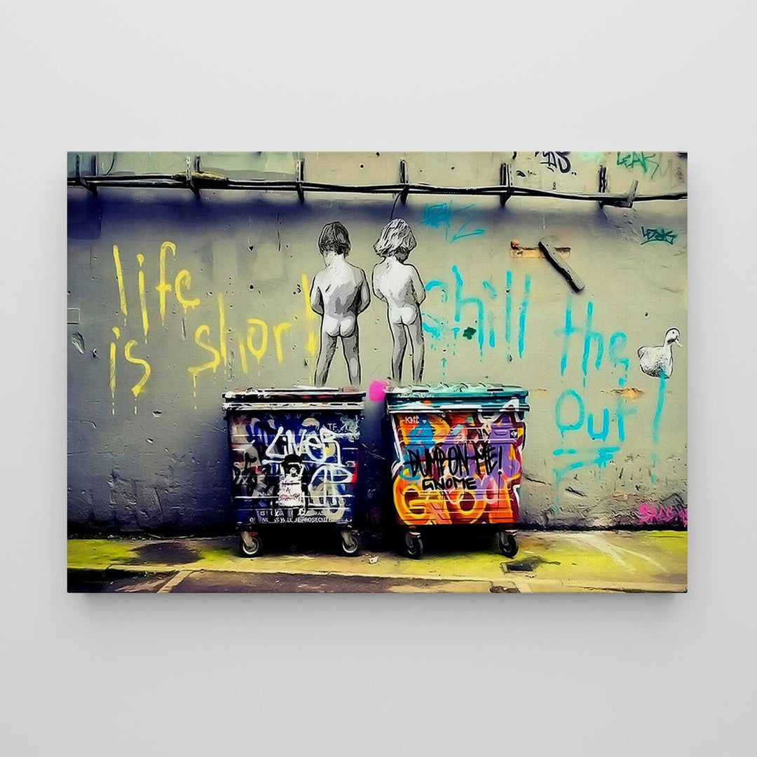 Giallobus - Gemälde - Banksy - - Standardleinwand - 100x70-05 - Kinder pinkeln - Bereit zum Aufhänge