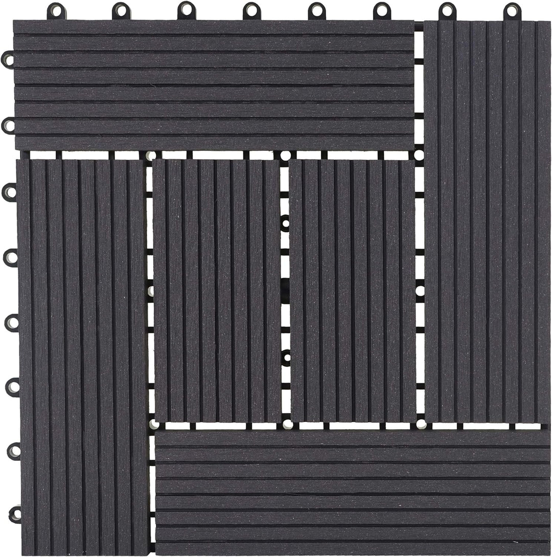Mendler WPC Bodenfliese Rhone, Holzoptik Balkon/Terrasse, 11x je 30x30cm = 1qm versetzt - Basis anth