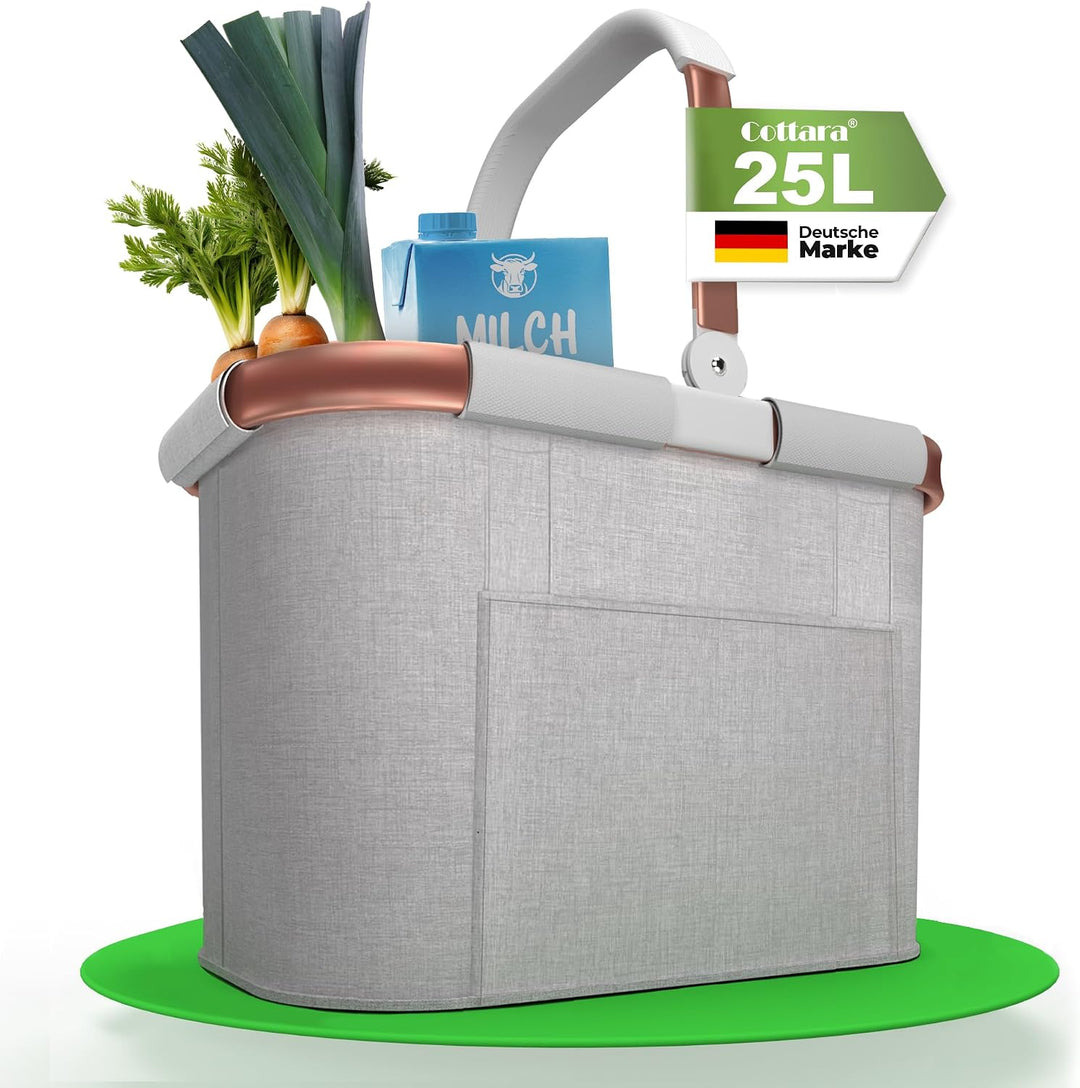 COTTARA 25L Einkaufskorb gross – stabiler Tragekorb mit Henkel, Grau Rose Hellgrau Rose, Hellgrau Ro