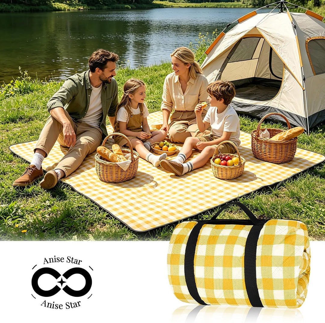 150 * 200 cm Picknickmatte, fünfschichtige Struktur-verdickt-Gelb | Maschinenwaschbar, geeignet für