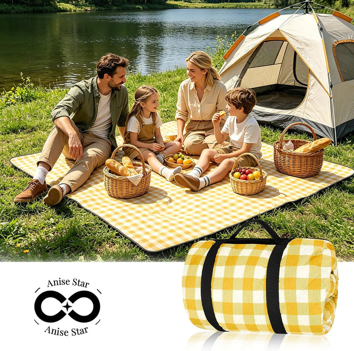 150 * 200 cm Picknickmatte, fünfschichtige Struktur-verdickt-Gelb | Maschinenwaschbar, geeignet für