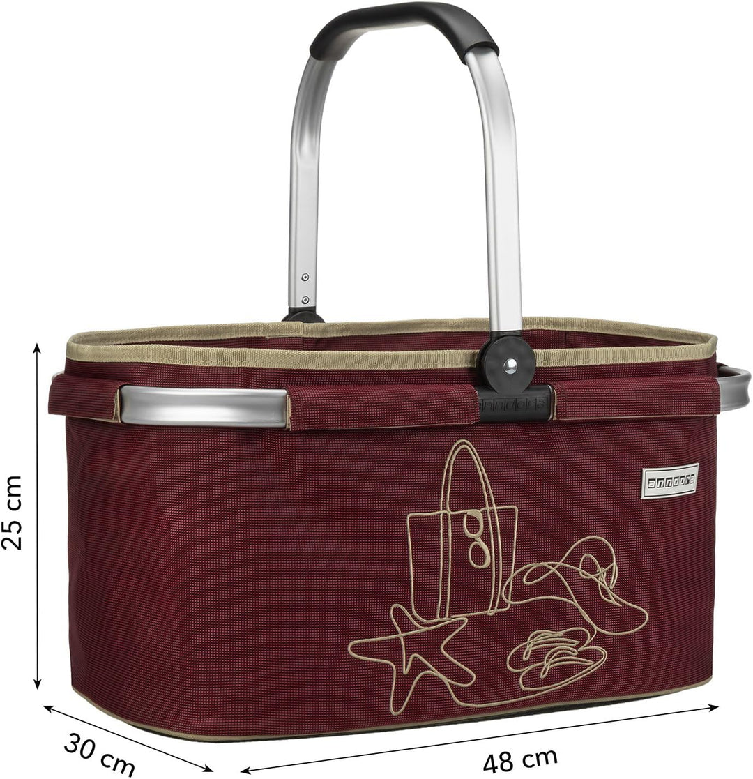 anndora Einkaufskorb RUBY RED 22 Liter - weinrot bestickt Rubinrot, Rubinrot