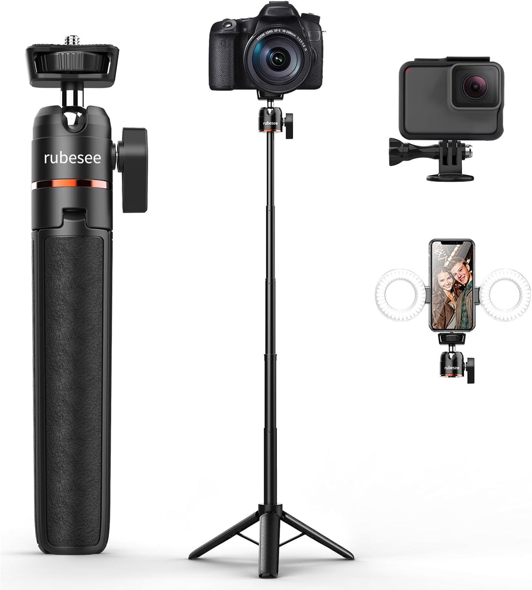 rubesee 62.5cm Mini Stativ Kamera, Tischstativ für Fotografie, Handy Stativ mit 5 Stufen Einstellung