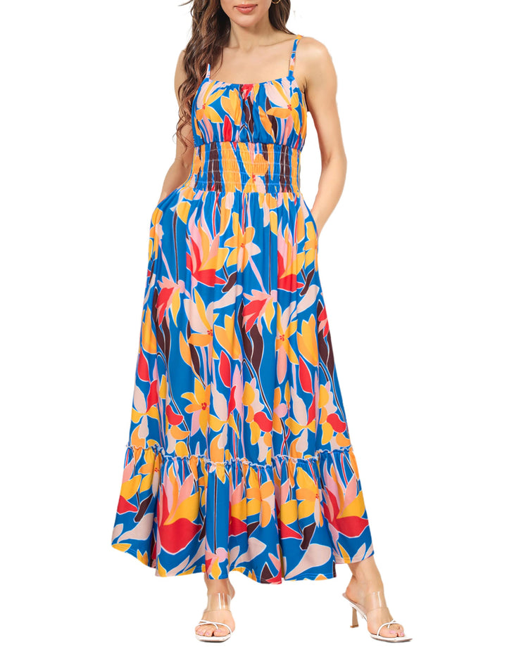 GRACE KARIN Damen Ärmellos Blumenkleid Maxikleid Casual Cami-Kleid Böhmisch Kleid Spaghettiträger Sm