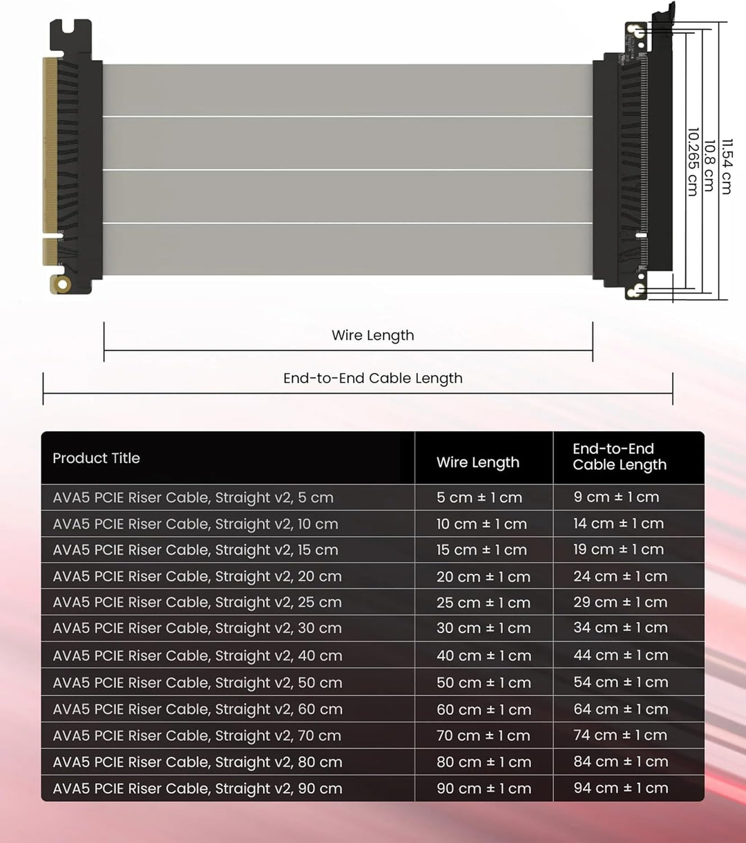 LINKUP - AVA5 PCIE 5.0 Riser-Kabel [40cm (Gesamtlänge 44cm)] RTX5090 RX9070 GPU Bereit | x16 128GB/s